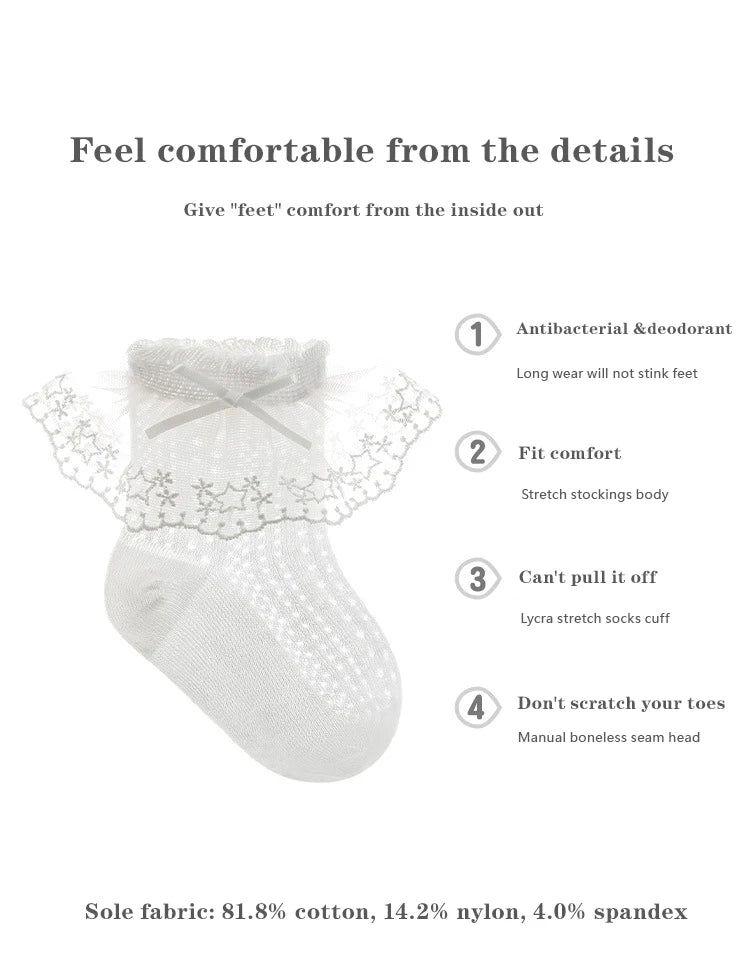 Baby Girls Socks Princess Lace Kids Socks Summer Thin Mesh  Children Cotton Socks Boneless Newborn Tube Socks For 0-8Y