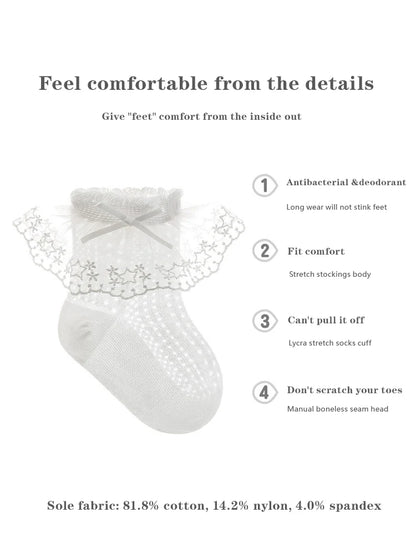 Baby Girls Socks Princess Lace Kids Socks Summer Thin Mesh  Children Cotton Socks Boneless Newborn Tube Socks For 0-8Y