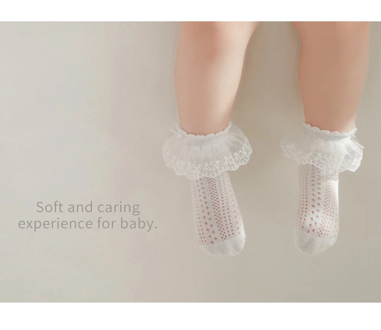 Baby Girls Socks Princess Lace Kids Socks Summer Thin Mesh  Children Cotton Socks Boneless Newborn Tube Socks For 0-8Y