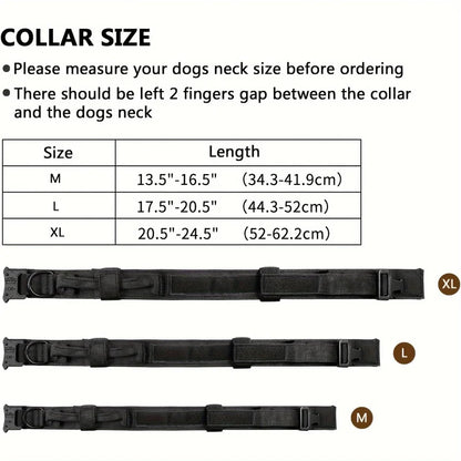 Tactical Dog Collar, Adjustable Military Training Nylon Dog Collar with Control Handle and Heavy Metal Buckle for Medium and Lar