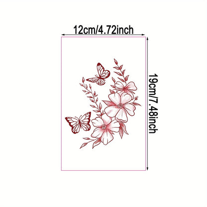 1 Sheet Butterfly Flower Temporary Tattoo Stickers, Waterproof Fake Tattoos Last for 2-5 Days