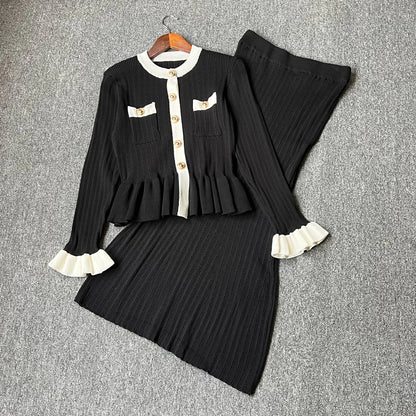 YuooMuoo Brand Fashion One-piece Knitted Maxi Dress Women Elegant V-neck Ruffled Slim Waist Bodycon Sweater Dress Party Vestido