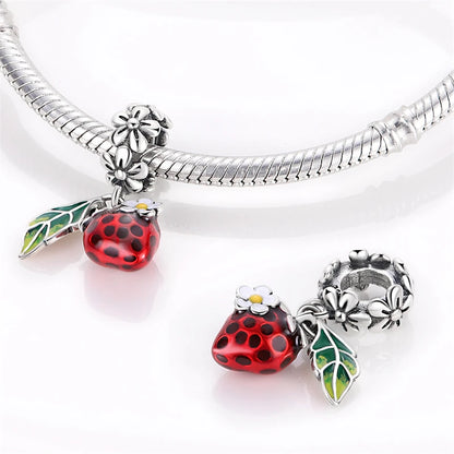 Charms Silver 925 Ladybugs and Cherry Strawberries Pendant Bead Fit 3mm Bracelet Bangle Necklace For Women Luxury Jewelry Making