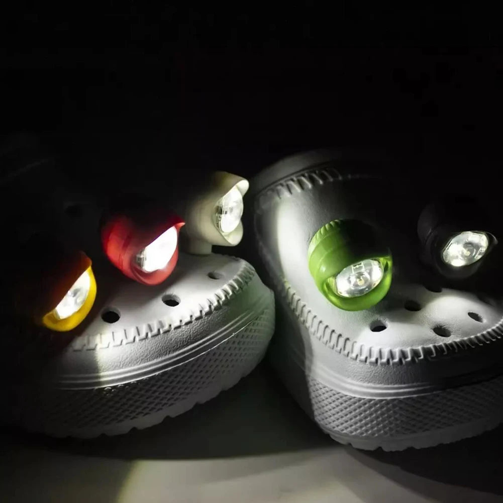 2pcs Hollowed-Out Shoes Lights Glowing Slipper Decoration Charm Headlights For Crocs Cloggs Shoe Headlight Waterprof Hiking