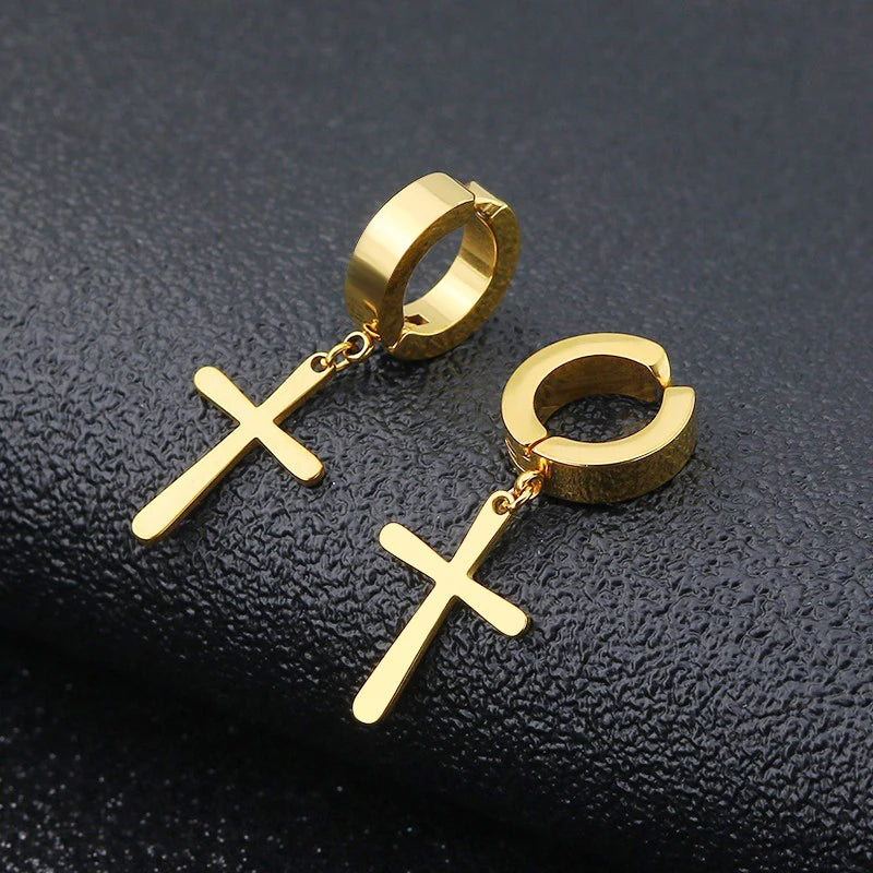 1Pair Fashion Cross Pendant Ear Clip Non Piercing Earrings Fake Earrings Gift for Men Women Jewelry