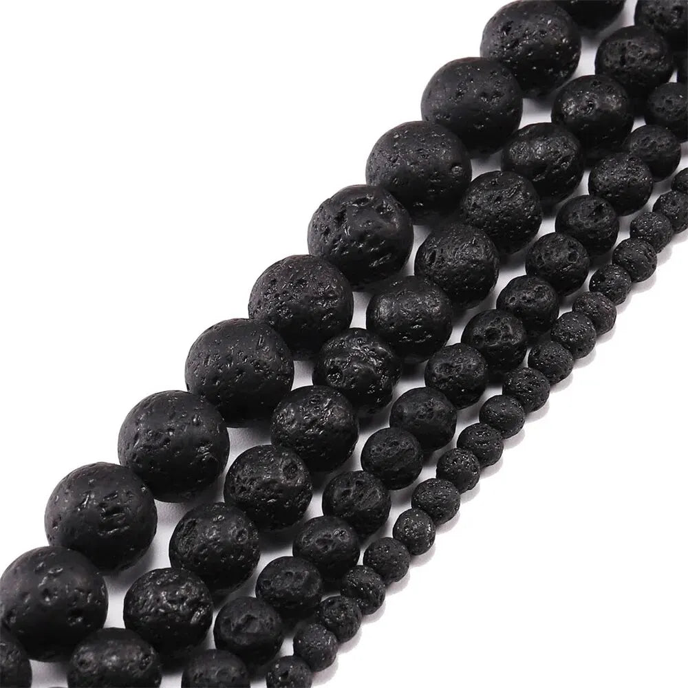 Wholesale Natural Black Lava 6mm 8mm 10mm 12mm round Volcanic Loose Beads for Jewelry Making Or Gift Charms