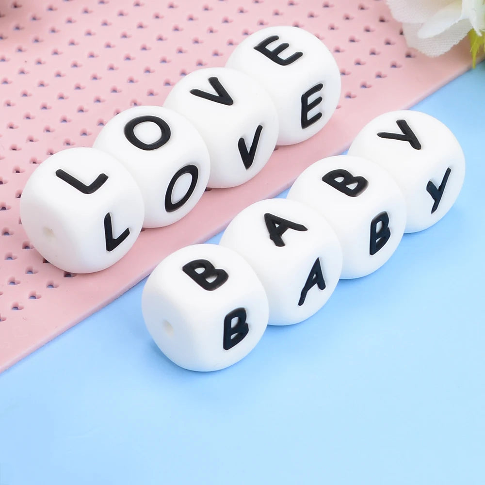 Lofca 100Pcs 12MM Silicone Letter Beads Silicone Beads Loose Beads Food Grade DIY Bracelet Necklace Pacifier Chain Accessories