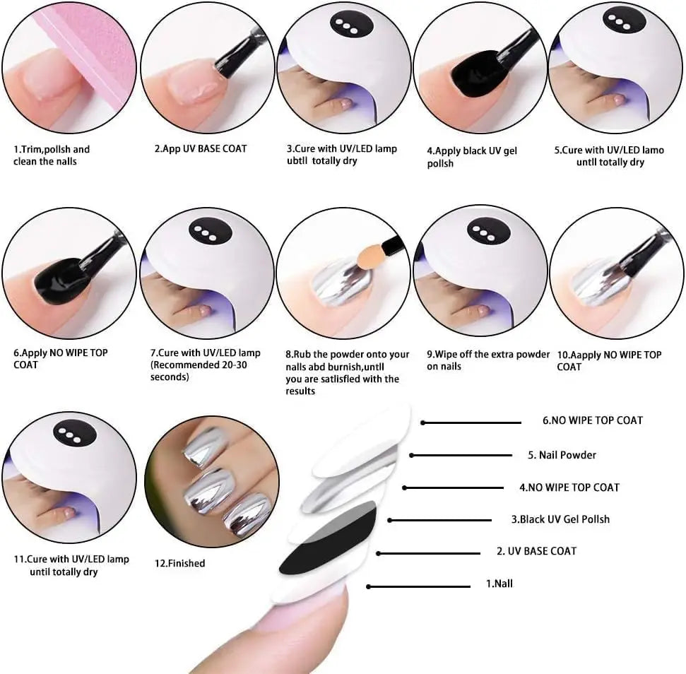 6Colors/Set Metallic Mirror Chrome Nail Powder Holographic Chameleon Glitters Manicure Dust Rose Gold Champagne DIY Nail Powder