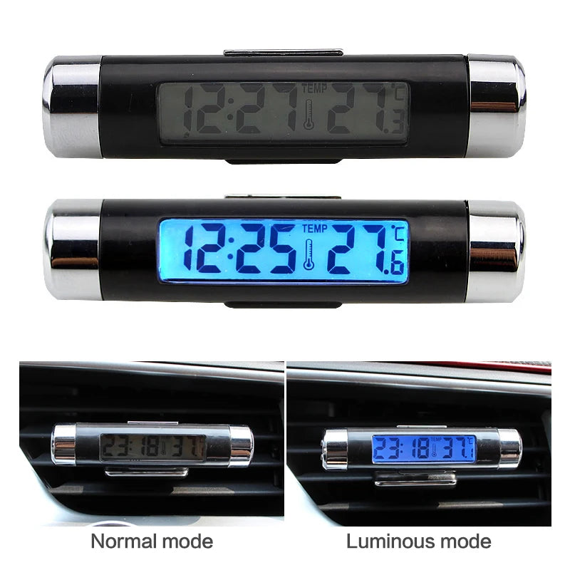 Portable 2 in 1 Car Digital LCD Clock Temperature Display Electronic Clock Thermometer Car Automotive Blue Backlight With Clip