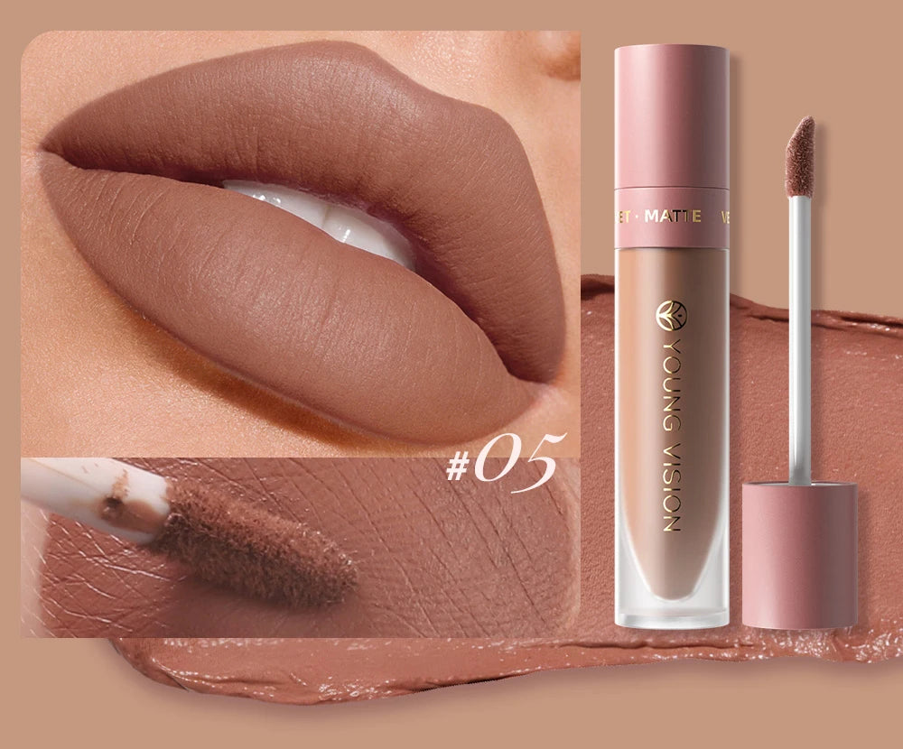 8 Color Nude Brown Matte Liquid Lipstick Velvet Sexy Dark Red Lip Glaze Non-stick Cup Not Easy To Fade Lip Gloss Lipstick Makeup