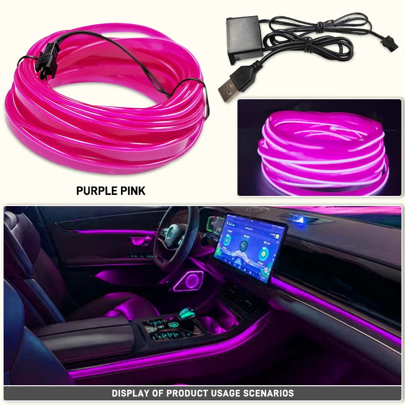 1/2/3/4/5M LED Decorative Lamp, Flexible Neon Cable Strip, USB Interior Lighting for Vehicles, Party Mood Diode, Ambient Lights