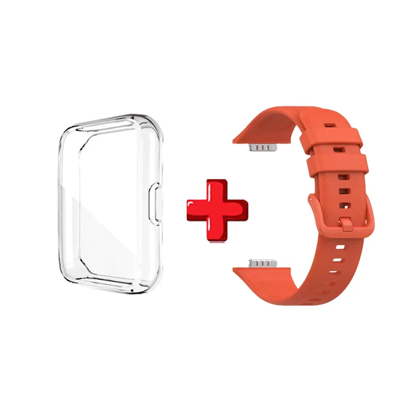 Silicone Strap For Huawei Watch Fit 2 Watch Band Bracelet Replacement Accessories + Transparent TPU Protective Case