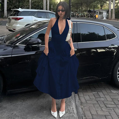 Ladies Summer Evening Party New Fashion Dress Women Sleeveless Backless V-Neck Sexy Birthday  Long Dresses 2025 Woman Streetwear