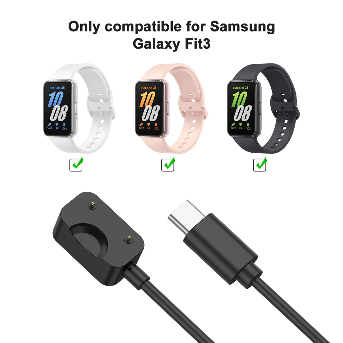 100CM For Samsung Galaxy Fit 3 Charger Watch Adapter USB / USB C Charging Cable Cord Magnetic For Samsung Galaxy Fit 3