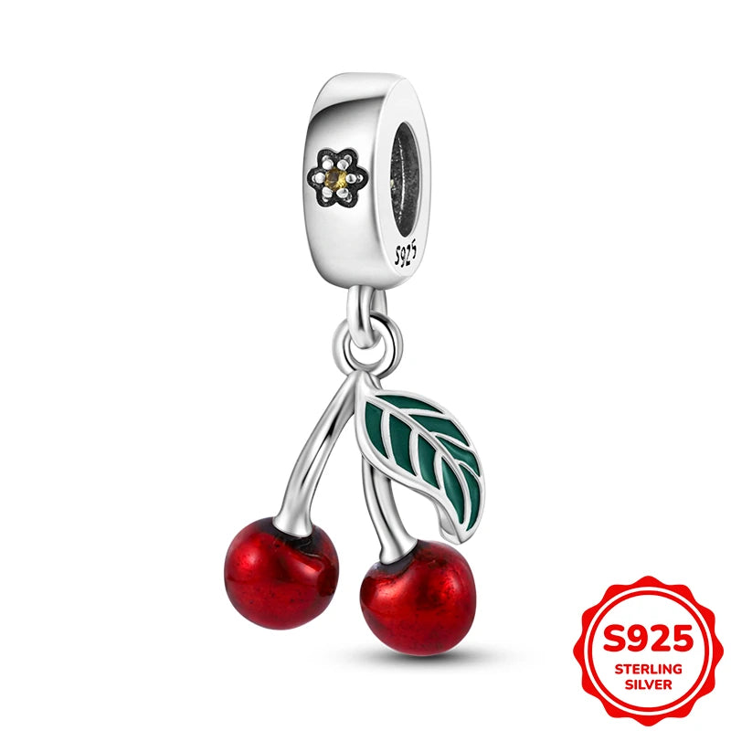 Charms Silver 925 Ladybugs and Cherry Strawberries Pendant Bead Fit 3mm Bracelet Bangle Necklace For Women Luxury Jewelry Making
