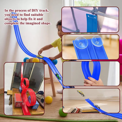Flexible Race Track Children Toys DIY Double-track Racing Car Ramp Compatible 1/64th Cars Portable Rolls Up Boy Christmas Gift