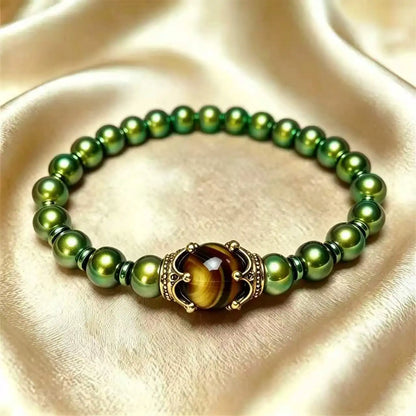 Men's Stylish Natural Stone Bracelet Vintage Crown Symbol of Power Hematite Beads Gift for Friends Natural Tiger Eye beads