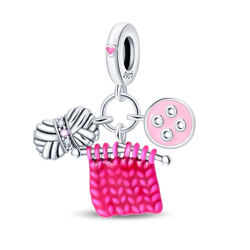 925 Sterling Silver Tailor Sewing Machine Telephone Alarm Clock Charms Pendants Fit 925 Original Bracelets DIY Jewelry