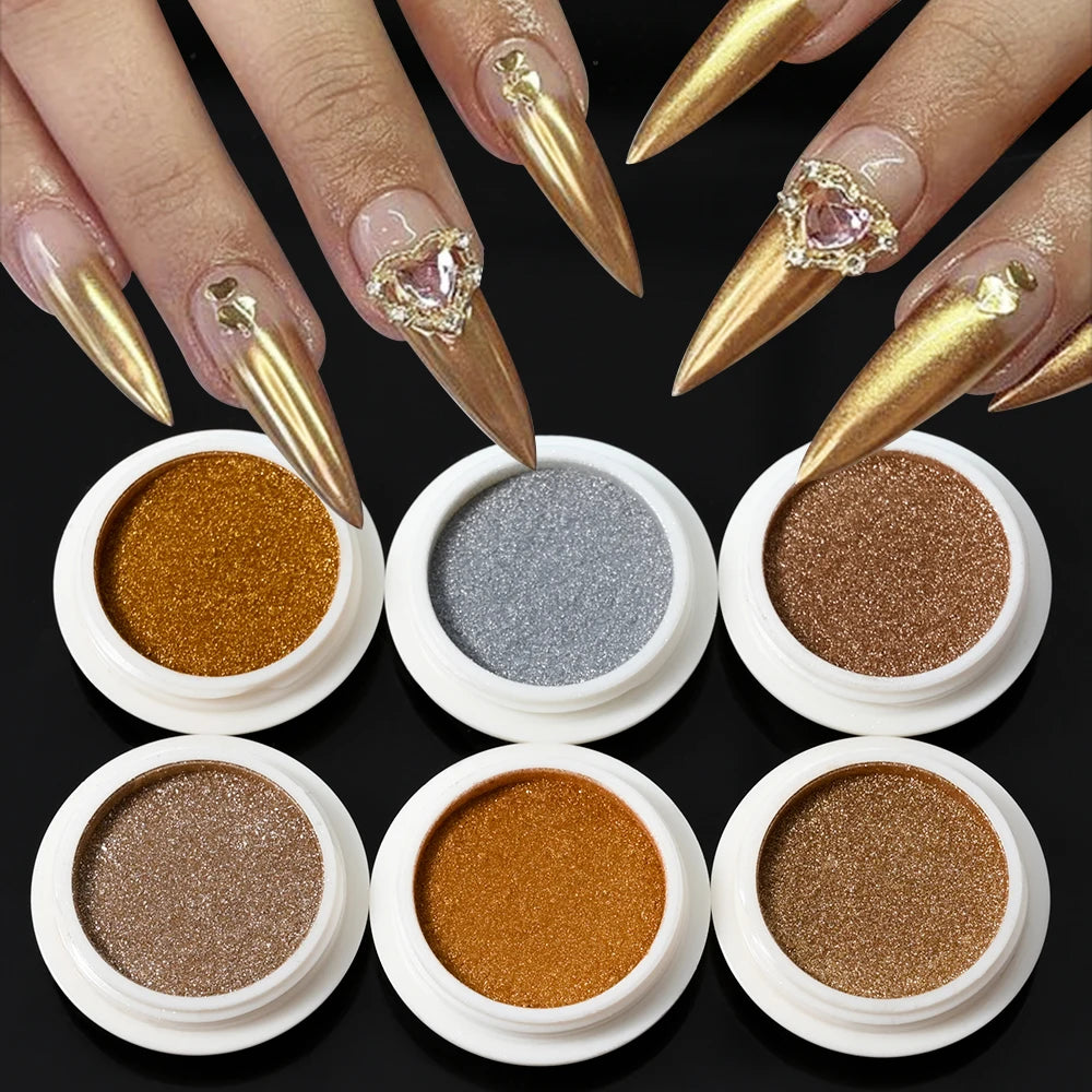6Colors/Set Metallic Mirror Chrome Nail Powder Holographic Chameleon Glitters Manicure Dust Rose Gold Champagne DIY Nail Powder