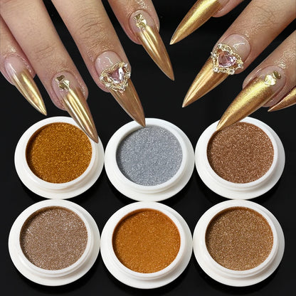 6Colors/Set Metallic Mirror Chrome Nail Powder Holographic Chameleon Glitters Manicure Dust Rose Gold Champagne DIY Nail Powder
