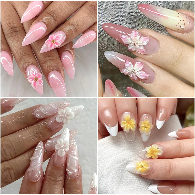 3D Flower Silicone Nail Mold Lily & Hibiscus Petals Carving Template Gel Polish Stencils for Spring Summer Manicure Decor