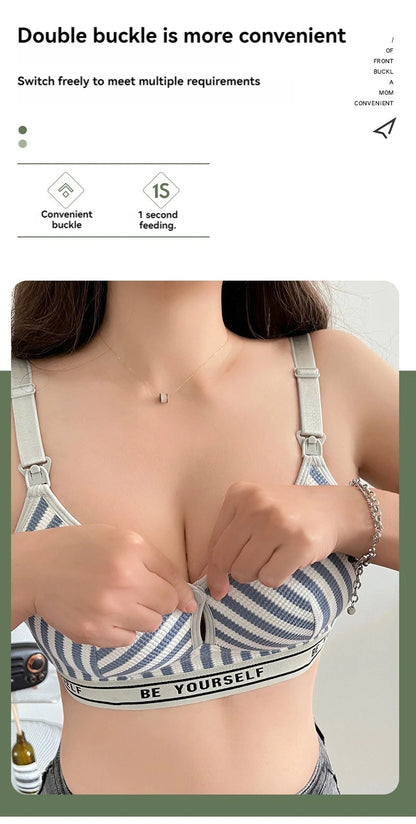 New Lightweight Breathable Maternity Breastfeeding Bra Made of Pure Cotton Gathered Anti Sagging Letter Stripe Women's Underwear