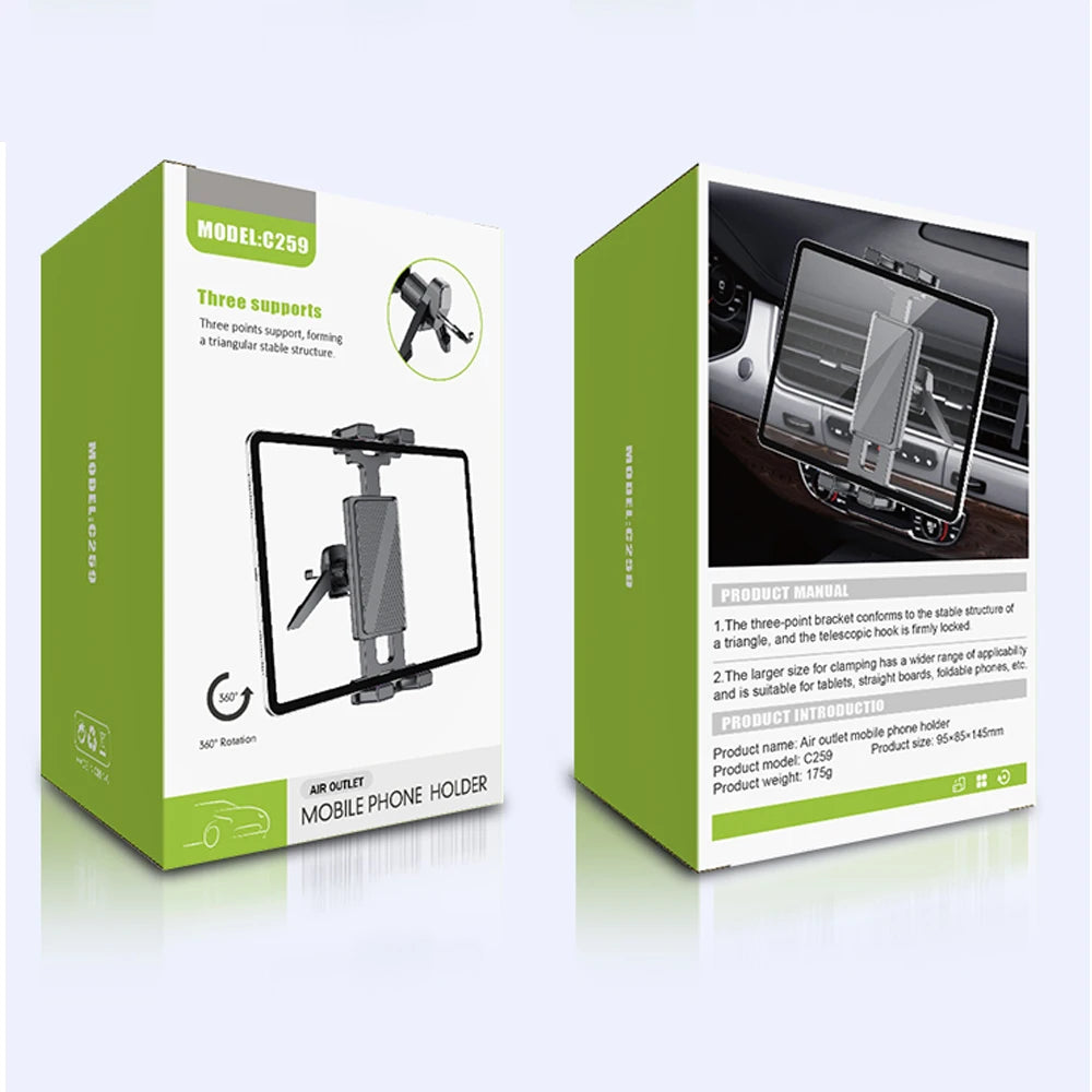 Car Tablet Holder 360Rotation Universal Adjustable Car Air Vent Mount Stand for iPhone iPad Air Mini Samsung Fold Xiaomi Tablets