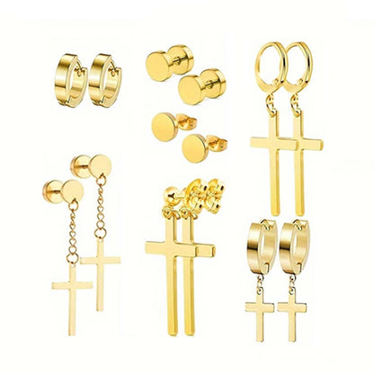 7 Pairs Stainless Steel Dangle Hoop Earrings For Men, Punk Cool Stud Earring