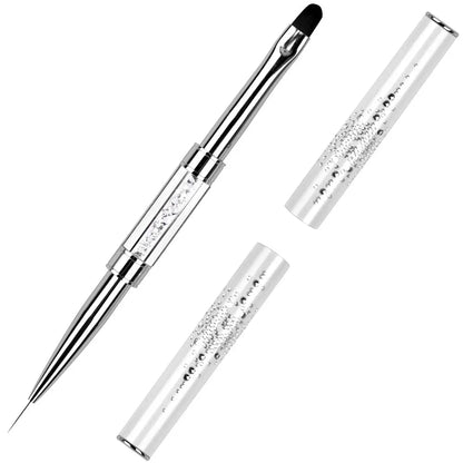 Pro Dual-Ended Builder Gel Nail Art Brush Rhinestone Handle for Painting French Tip Nail Brush Polish Gel Liner Manicure Tools