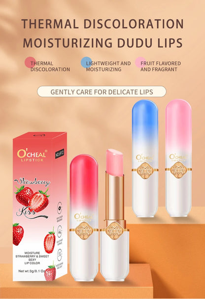 O'CHEAL Color Fruit Lipstick Peach Temperature Changing Lip balm Moisturizing Waterproof Long Lasting Moisturizes Lip Balm