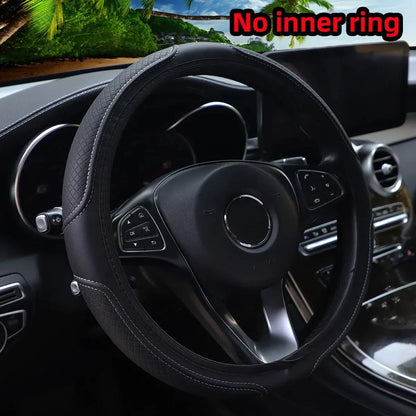 Artificial Leather Three-dimensional Embossed-car without Inner Ring Steering Wheel Cover Auto Parts for 14.5-15 Inches