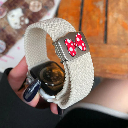 Cartoon Nylon Strap for Apple Watch Band Ultra 2 49/46/45/42/41/40/38mm , Bowknot Magnetic Band for Iwatch 10 9 8 SE 7 6 5 4 3