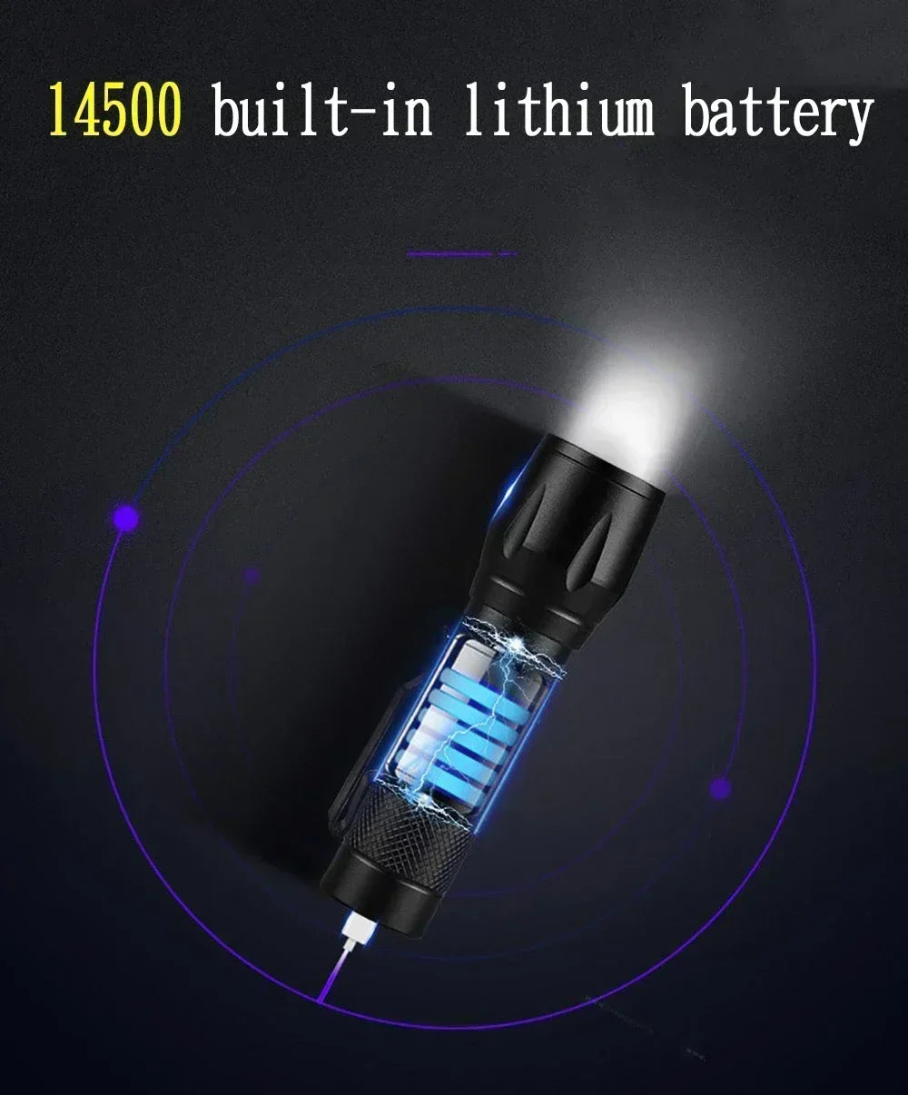 2000LM Ultra Bright P50 LED Flashlight Tactical EDC Emergency Spotlight Telescopic Zoom Handheld Torch with 14500/18650 Battery