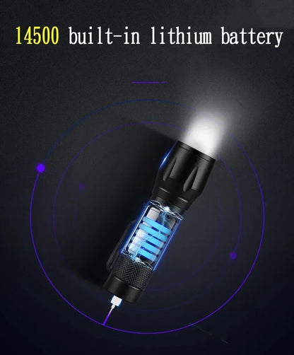 2000LM Ultra Bright P50 LED Flashlight Tactical EDC Emergency Spotlight Telescopic Zoom Handheld Torch with 14500/18650 Battery