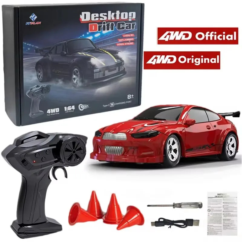 4WD Remote Control Desktop Car for Adults Kids 1/64 or 1/43 Mini Drift Racing High Speed RC Car with LED Lights Hobby Gift