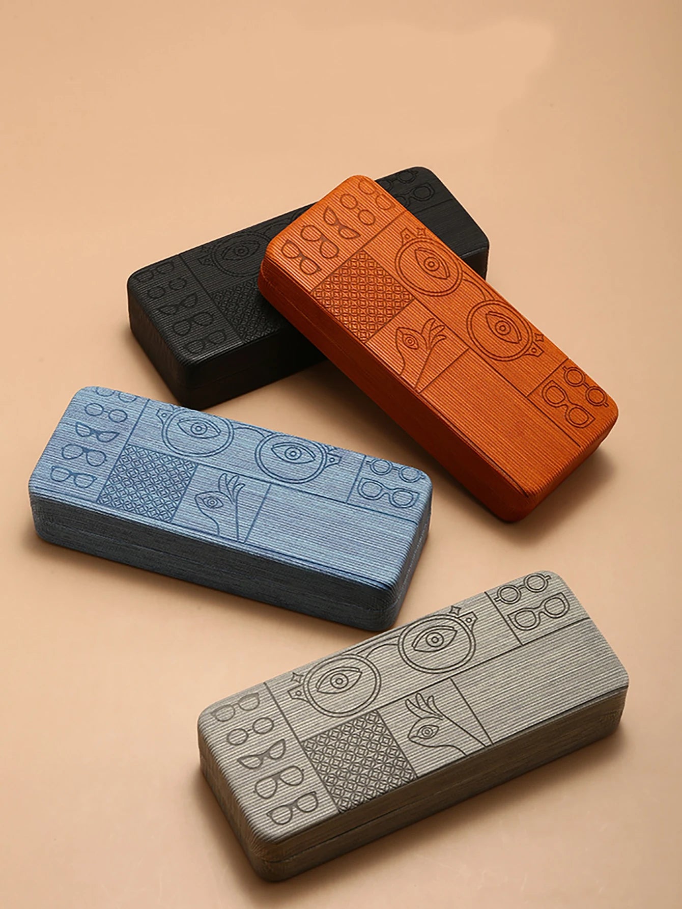 1pc Geometric Pattern Glasses Case Portable Stylish Square Eyewear Holder with Embossed Designs for Men’s Fashion Accessories