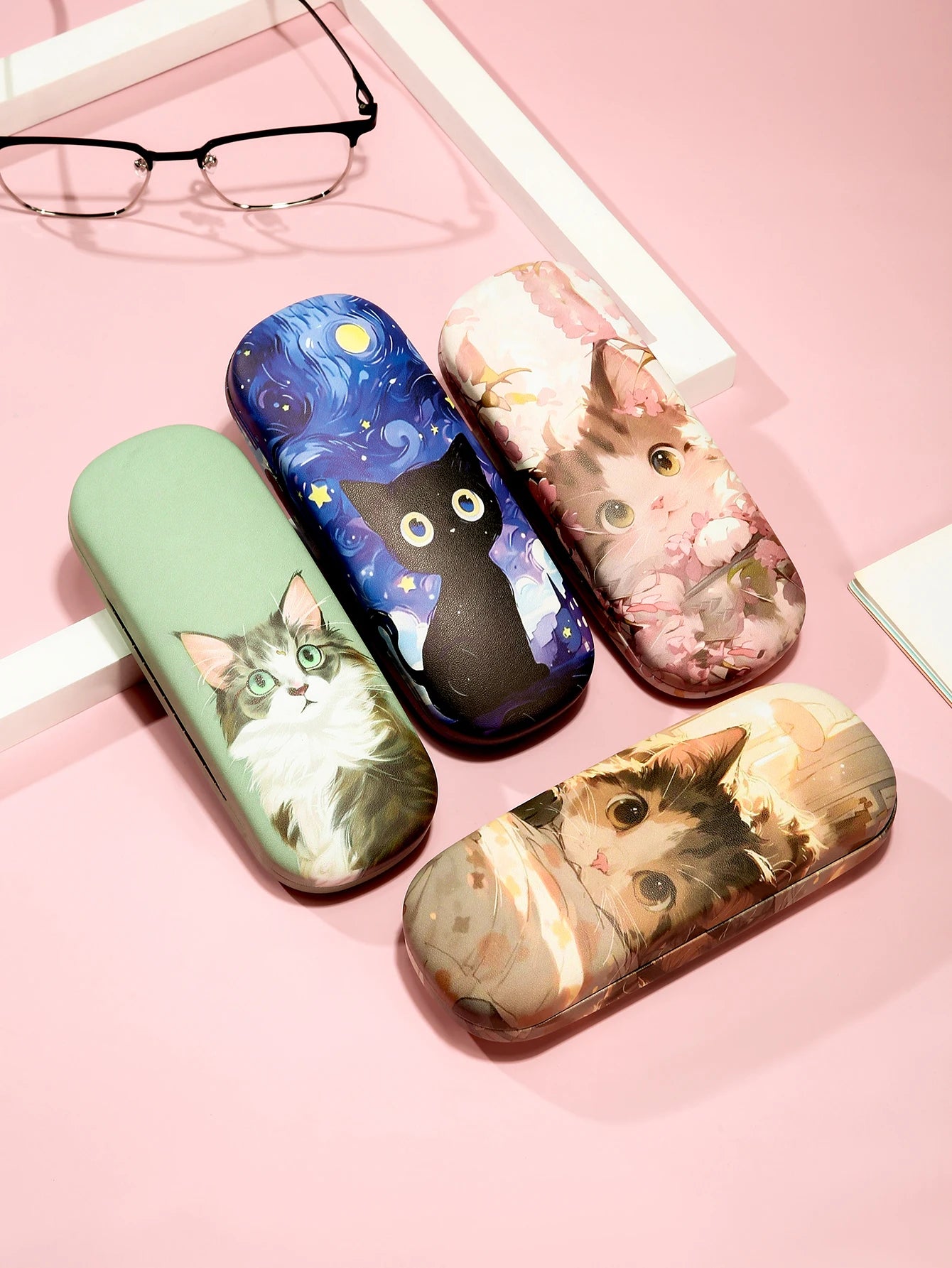 1pc Cartoon Cute Cat Printed Fashion Hard Shell Protective Glasses Case Durable Portable Storage Box For Women Eyewear Protector