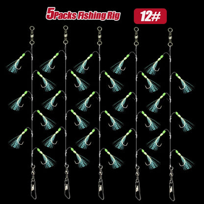 TAKBAS 1/5 Packs Sabiki Rigs, Fishing Bait Rigs, Luminous Sea Fishing Rig with High Carbon Fishing Hooks,for Fresh/Saltwater