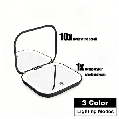 Compact Mirror with Lights, 1X/2X Magnification Portable Folding Handheld Small Pocket LED Travel Makeup Mirror for Gift, Purse