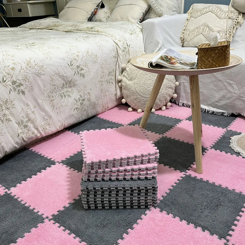Soft Plush Warm Carpet Baby Play Mat Baby Bedroom Patchwork Carpet EVA Foam Interlocking Sports Floor Tiles Baby Warm Game Mat