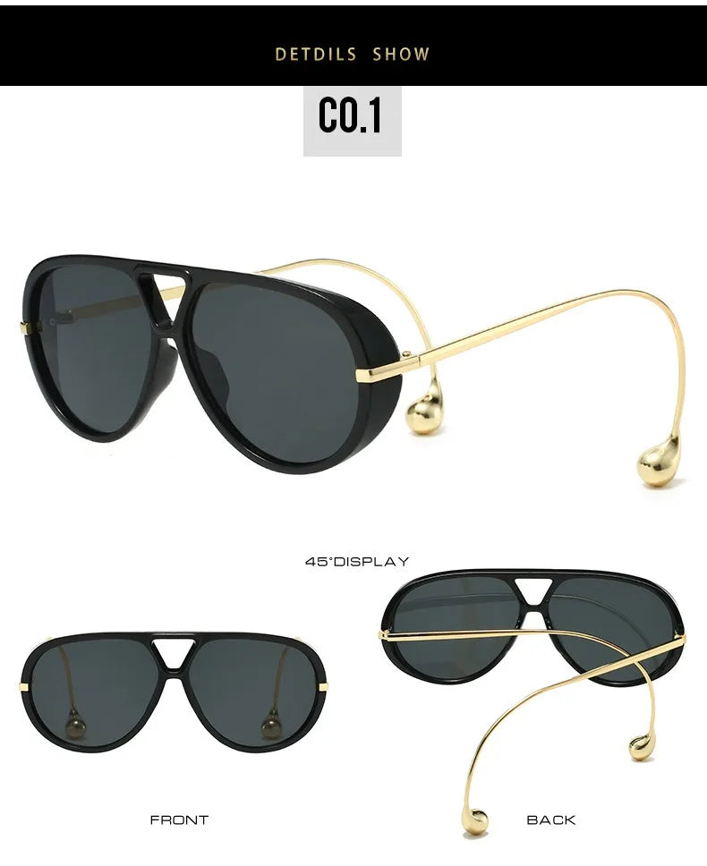 2025 European and American Fashion Sunglasses Male Pilot Double Beam Large Frame Metal New Sunglasses Female