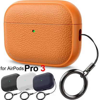 Earphone Case for AirPods Pro3 Leather-Texture TPU Shockproof Protective Cover with Keychain for Apple Airpods Pro 3nd Gen
