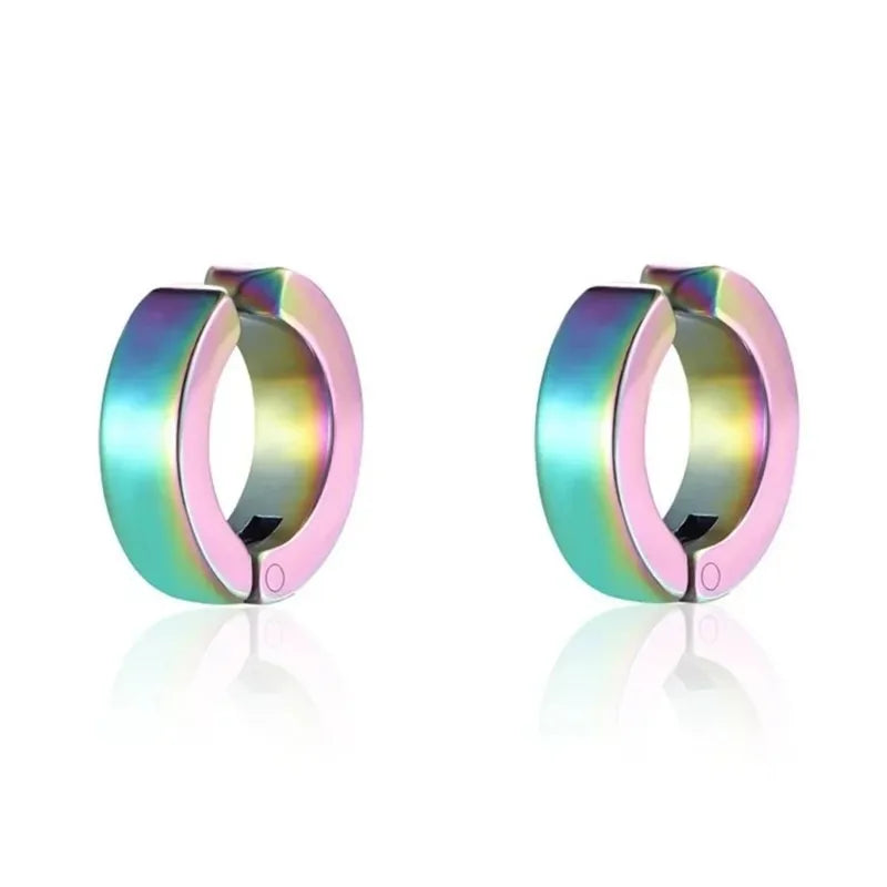 2pcs Punk Non Piercing Clip Earrings for Man Woman, Titanium Steel Stud Earrings Teens Hip Hop Style Ear Ring Jewelry Accessory