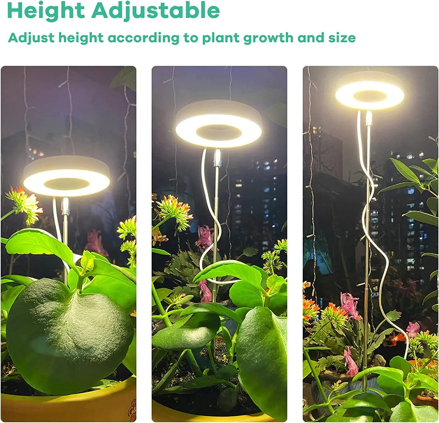 Full Spectrum Fill Light LED Grow Lamp for Indoor Solar Plants with Adjustable Height, 3/9/12H Timer 10-Level Dimming for Garden