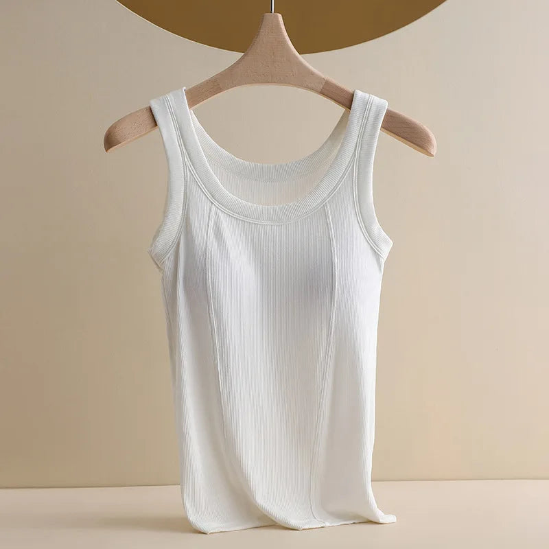 M-4XL For 45-105kg Threaded Cotton Plus Size Camisole Top with Built-in Bra For Women Modal Seamless Underwear Tank Tops