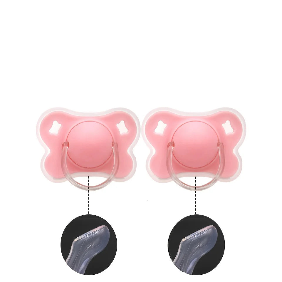 2pcs/pack Butterfly-shape Baby Pacifier Soother with Cover for Daily Use(Cherry Round Nipple) and Night Use(Thumb Nipple)