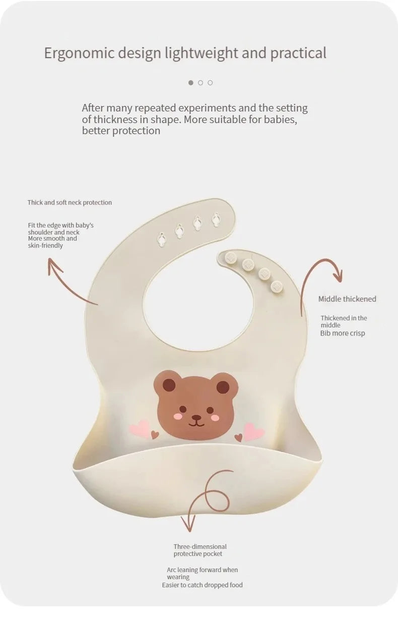 Baby Bib Waterproof Soft Silicone Scarf Cartoon Bear Cute Print Adjustable Bibs Burp Cloths Baby Feeding Aprons Kids Eating