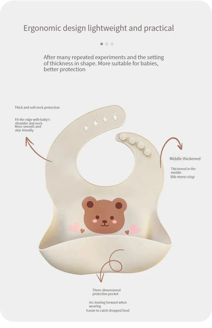 Baby Bib Waterproof Soft Silicone Scarf Cartoon Bear Cute Print Adjustable Bibs Burp Cloths Baby Feeding Aprons Kids Eating