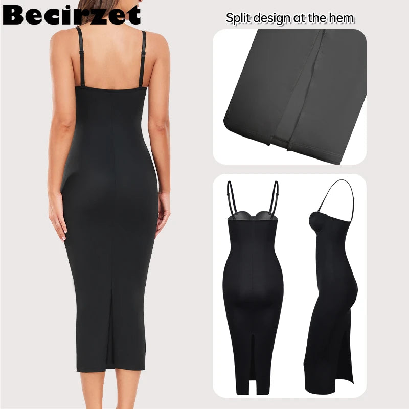 Becirzet Womens Dresses Sexy Girl Push Up Slimming Body Shaping Waist Control Black Halter Slit Backless Evening Long Dress