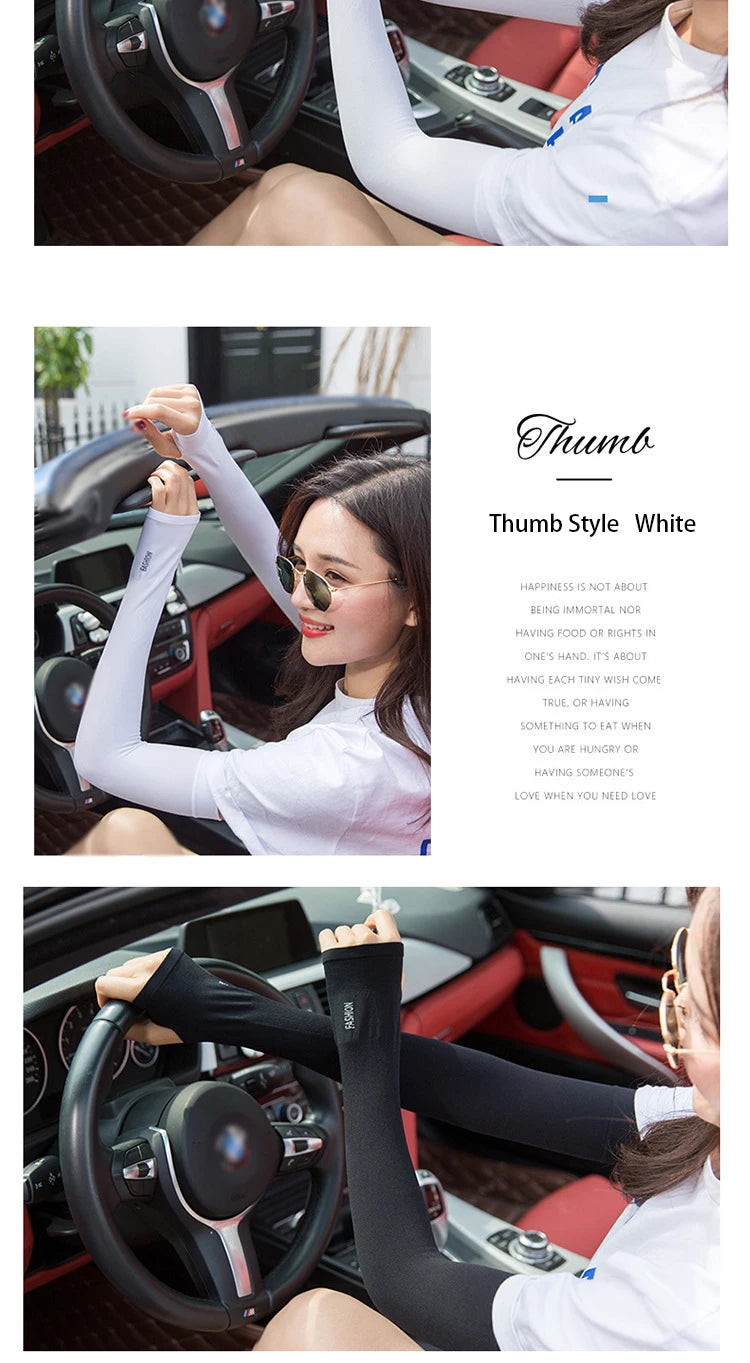 Anti-UV Arm Covers for Men Women Cycling Fingerless Gloves Summer Sport Ice Silk Cool Scarf Silk Elastic Arm Covers Driving